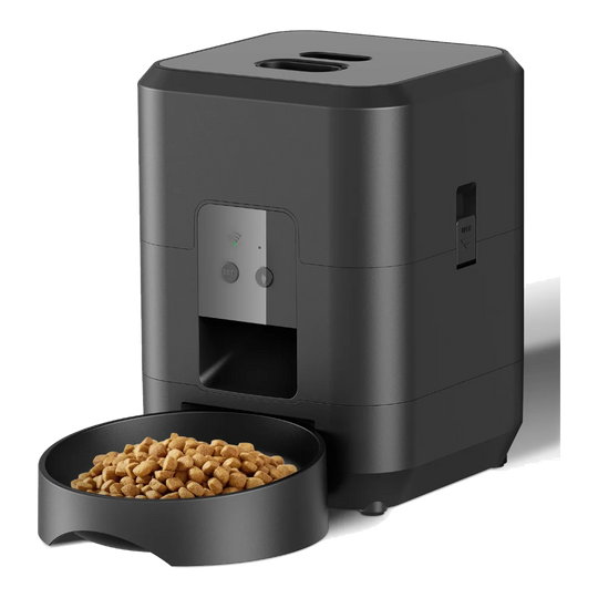 Black automatic cat feeder with WiFi and timer