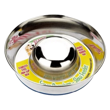 Classic non-slip metal slow feeder dog bowl, 880, 1700 and 2600 ml