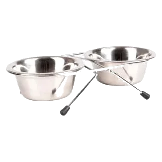 Double dog feeder with stand and metal bowls, 25 cm, 2500 ml