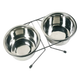 Double dog feeder with stand and metal bowls, small, medium and large