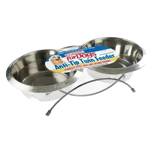 Classic Anti-Tip double dog bowl with stand, 2 x 470 to 2 x 1900 ml