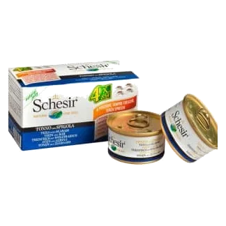 Schesir tuna and sea bass wet adult dog food, 4 × 85 g