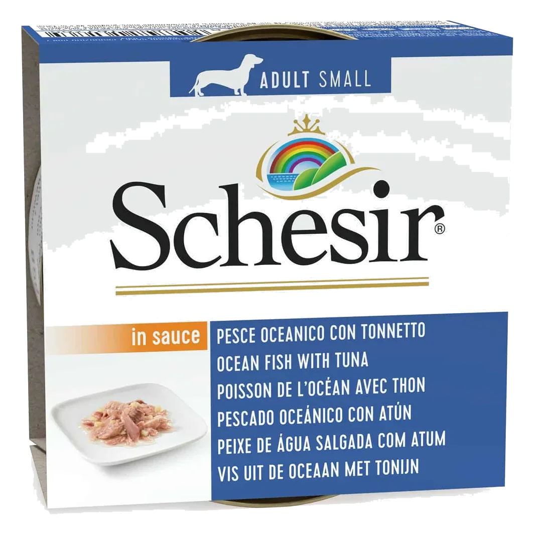 Schesir mackerel and tuna in sauce, wet adult dog food, 85 g