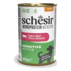 Schesir Monoprotein Active beef wet adult dog food, 400 g tin