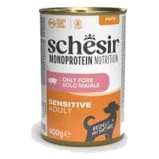 Schesir Monoprotein pork wet adult dog food, 400 g tin