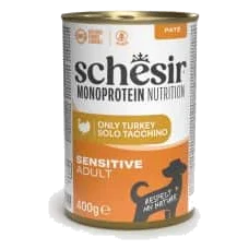 Schesir Monoprotein turkey wet adult dog food, 400 g tin