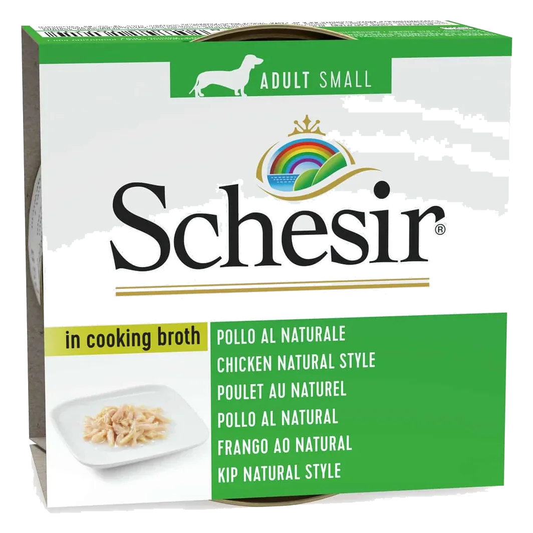 Schesir natural chicken wet adult dog food, 85 g tin