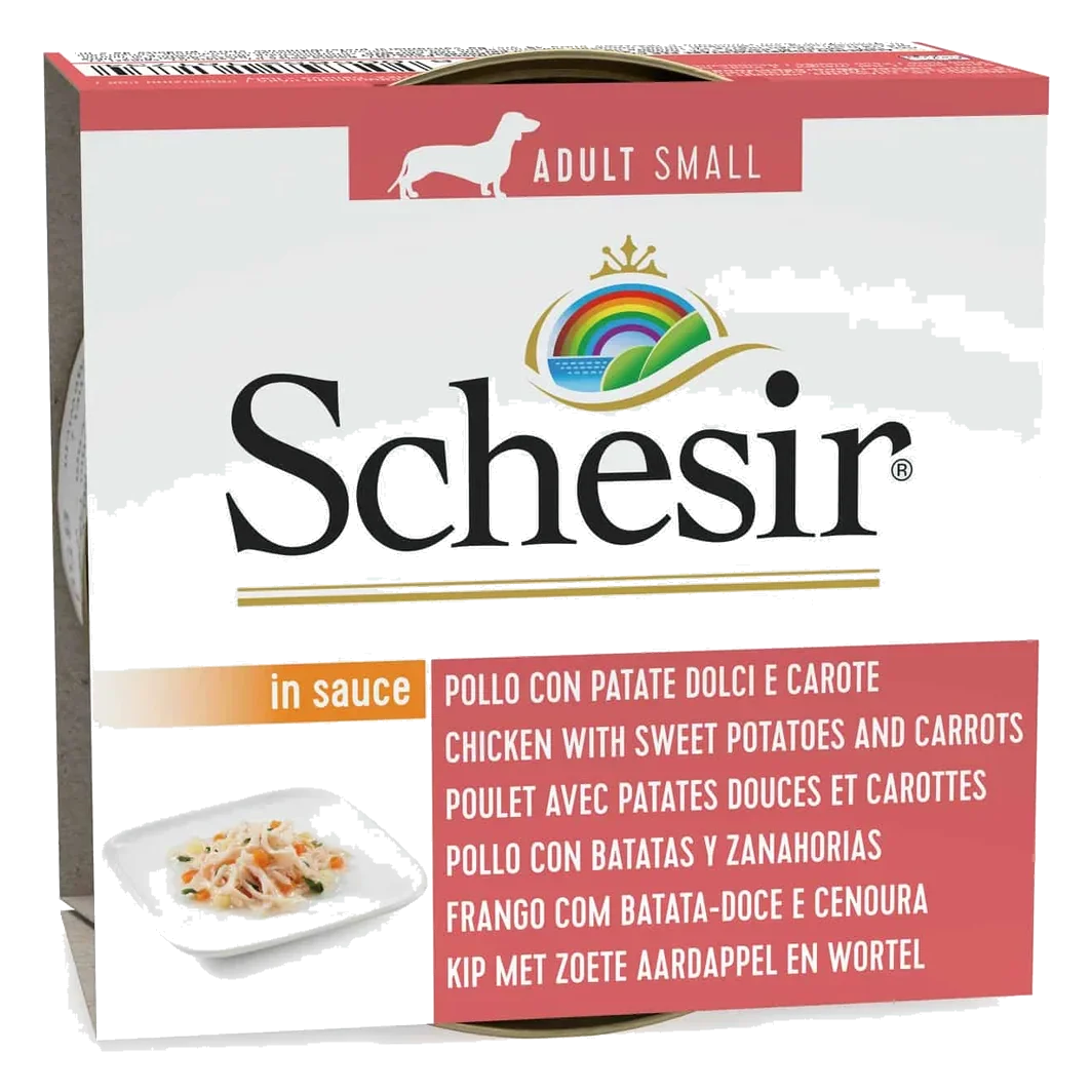Schesir chicken, sweet potato, carrot and spinach wet dog food, 85 g