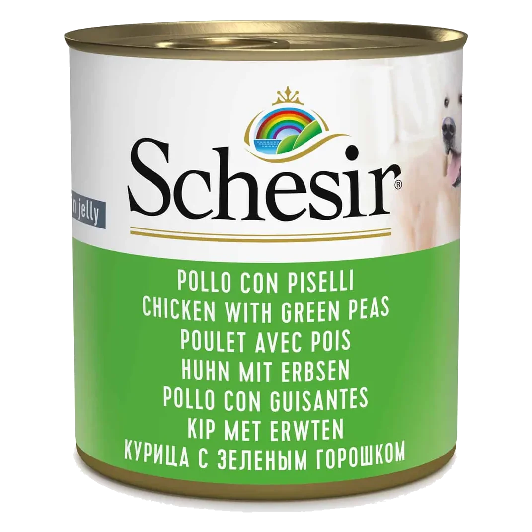 Schesir chicken with peas wet adult dog food, 285 g tin