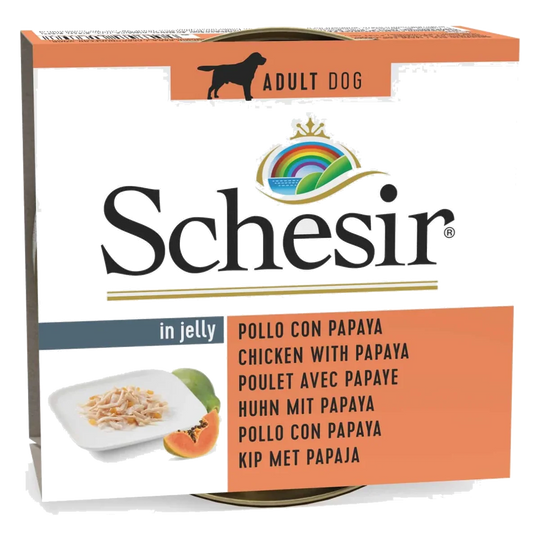 Schesir chicken with papaya in jelly, wet adult dog food, 150 g