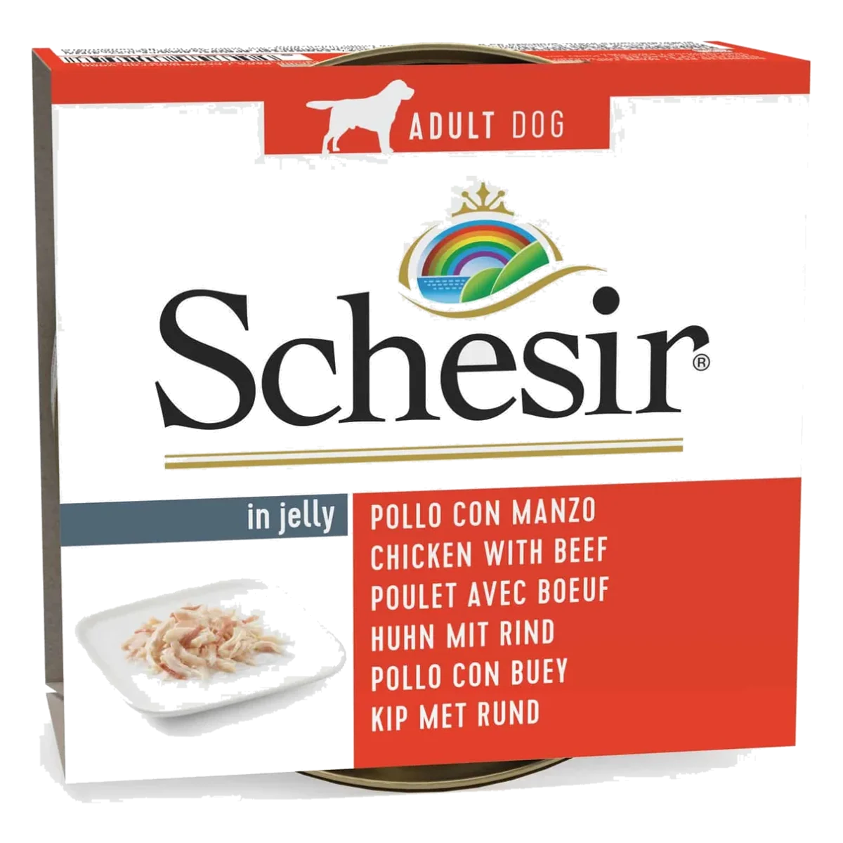Schesir chicken with beef in jelly, wet adult dog food, 150 g