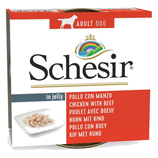 Schesir chicken with beef in jelly, wet adult dog food, 150 g