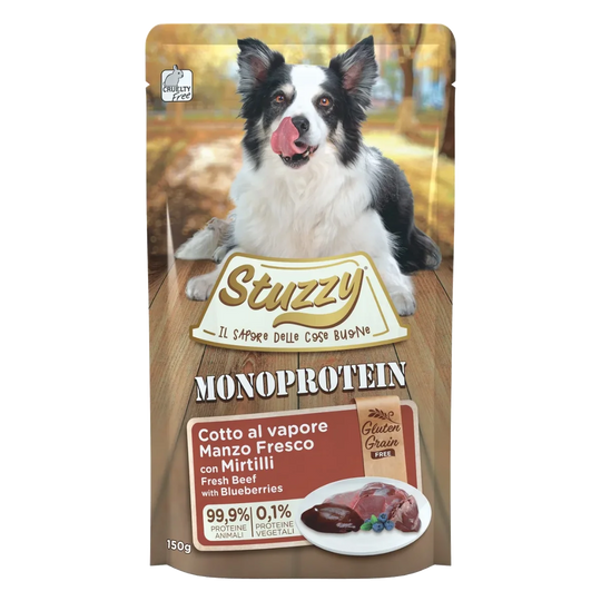 Stuzzy Monoprotein beef and blueberries wet dog food, 150 g