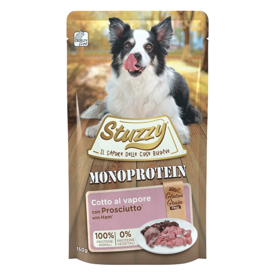 Stuzzy Monoprotein pork and ham wet dog food, 150 g pouch