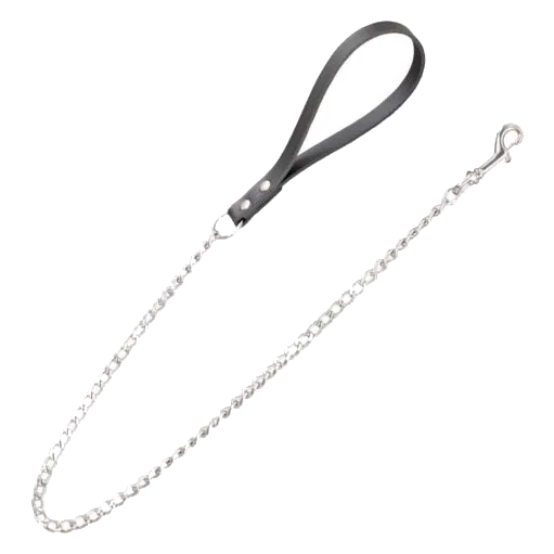 Metal dog lead with leather handle, 4 mm × 80 cm
