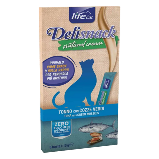 Life Cat tuna with mussels creamy cat treat, 6 × 15 g