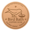 Round light copper bird bath disc with engraved bird
