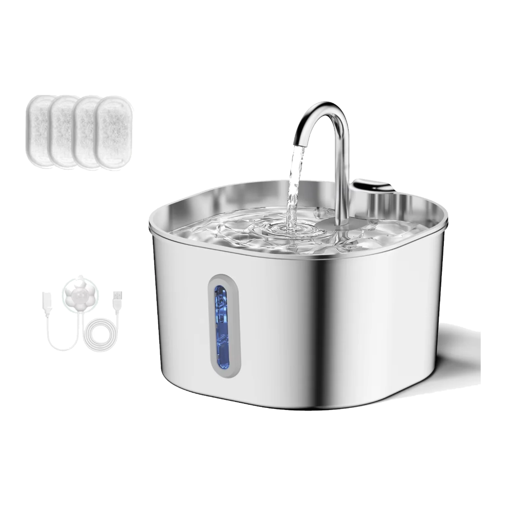 2.2 L stainless steel cat water fountain with 4 filters and motion sensor