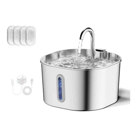 2.2 L stainless steel cat water fountain with 4 filters and motion sensor