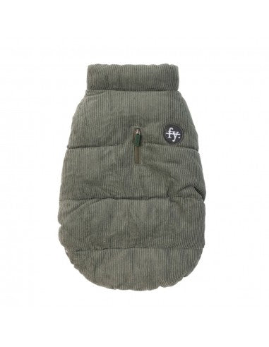 Padded dog coat FuzzYard Mosman in khaki with corduroy collar