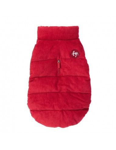 Padded dog coat FuzzYard Mosman in red with corduroy collar