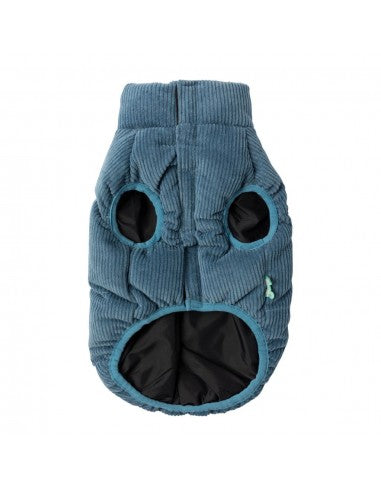 Padded dog coat FuzzYard Mosman in washed blue with corduroy collar