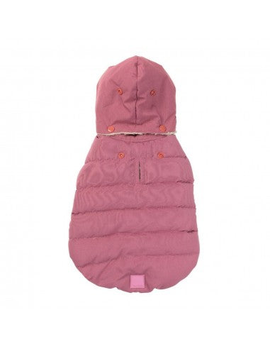FuzzYard Essential Hooded Puffer Dog Coat, Mauve
