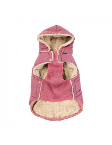 FuzzYard Essential Hooded Puffer Dog Coat, Mauve