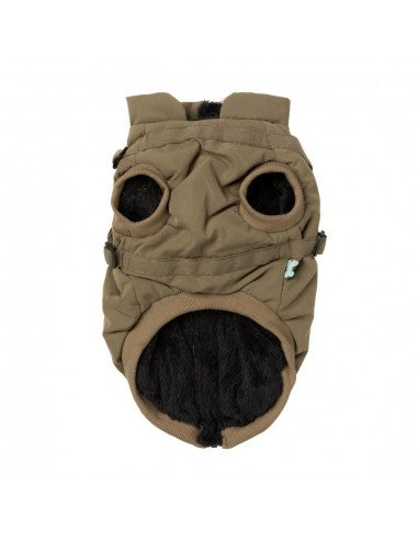 FuzzYard Flash dog jacket with built-in harness in khaki