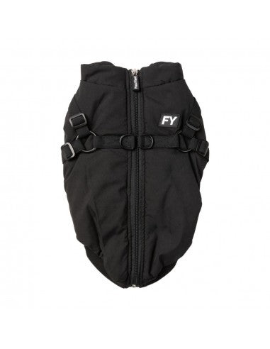 FuzzYard Flash dog jacket with built-in harness in black