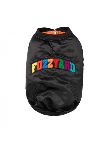 FuzzYard Frat satin dog bomber jacket in black