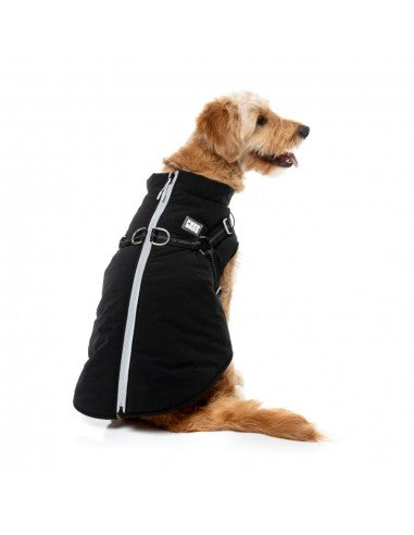 2-in-1 dog jacket with harness FuzzYard Horizon in black