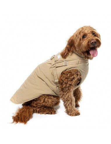 FuzzYard Horizon Dog Jacket with Built-In Harness, Taupe