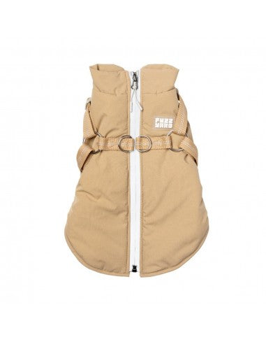 FuzzYard Horizon Dog Jacket with Built-In Harness, Taupe