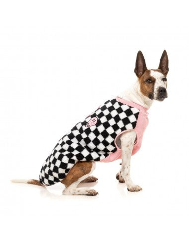 FuzzYard Ollie Pink Check Sherpa Dog Coat