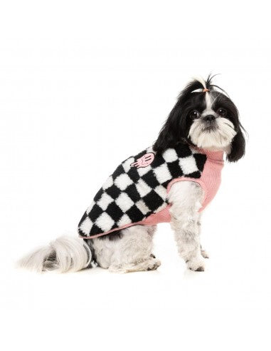 FuzzYard Ollie Pink Check Sherpa Dog Coat