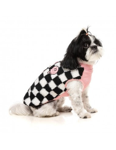 FuzzYard Ollie Pink Check Sherpa Dog Coat