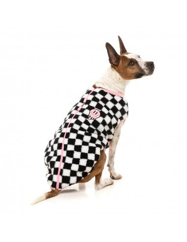 FuzzYard Ollie Pink Check Sherpa Dog Coat