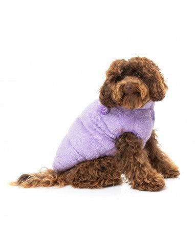 Teddy dog coat FuzzYard The Vaucluse in lilac