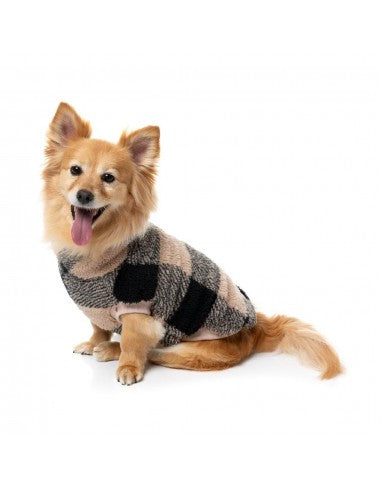 FuzzYard Checkered Teddy teddy fleece dog jumper in black and beige