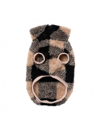 FuzzYard Checkered Teddy teddy fleece dog jumper in black and beige