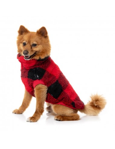 FuzzYard Checkered Teddy Dog Jumper in Red