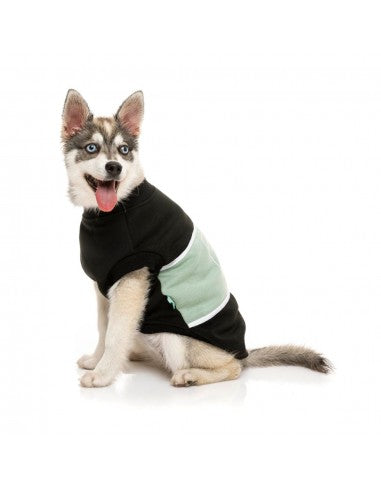 FuzzYard Track dog hoodie, black and sage (size 1)