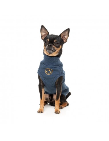 Embroidered dog jumper FuzzYard Smiley in navy