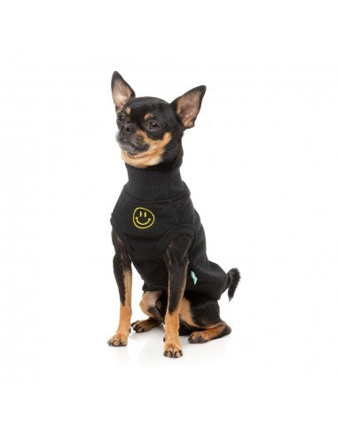 Embroidered dog jumper FuzzYard Smiley in black