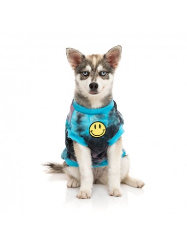 FuzzYard Smiley Tie-rus dog hoodie, multicolour blue (size 1)