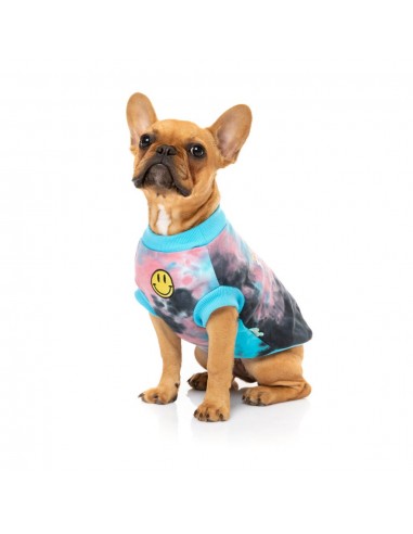 FuzzYard Smiley Tie-rus dog hoodie, multicolour blue (size 1)