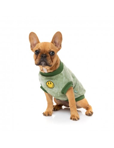FuzzYard Smiley Tie-rus dog hoodie, green (size 1)