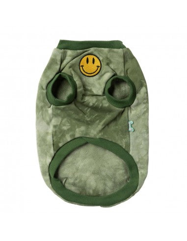 FuzzYard Smiley Tie-rus dog hoodie, green (size 1)