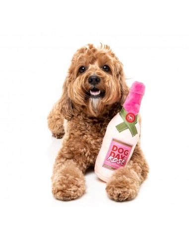 FuzzYard Dog Day Rosé wine bottle plush dog toy with squeaker